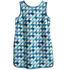 Boden Phyllis Scalloped Mermaid Shades of Blue Cotton Shift Dress 14L EPC